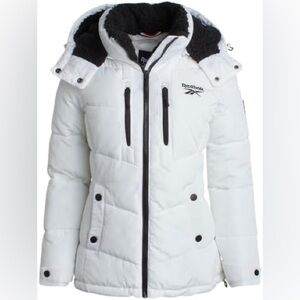 Reebok White and Black Hooded Puffer Jacket